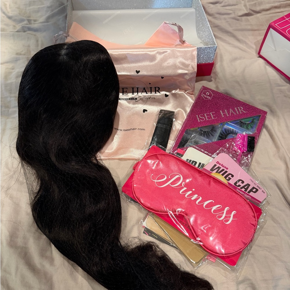 Natural Black Body Wave Human Hair Wig with Accessories Set